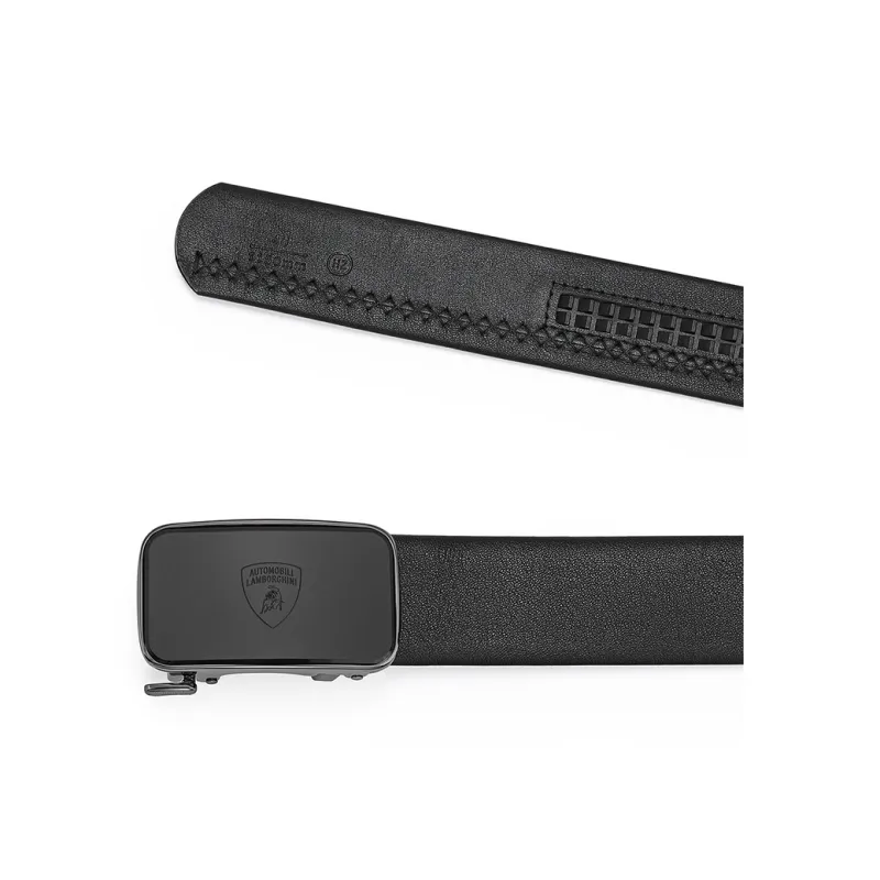 Automobili Lamborghini Business Automatic Buckle Matte Texture Cow Leather Belts Men's Black 3.5cm-4