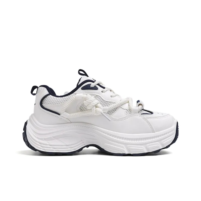 Warrior Wear Resistant Height Increasing Low Top Chunky Sneakers Women's White Blue-1