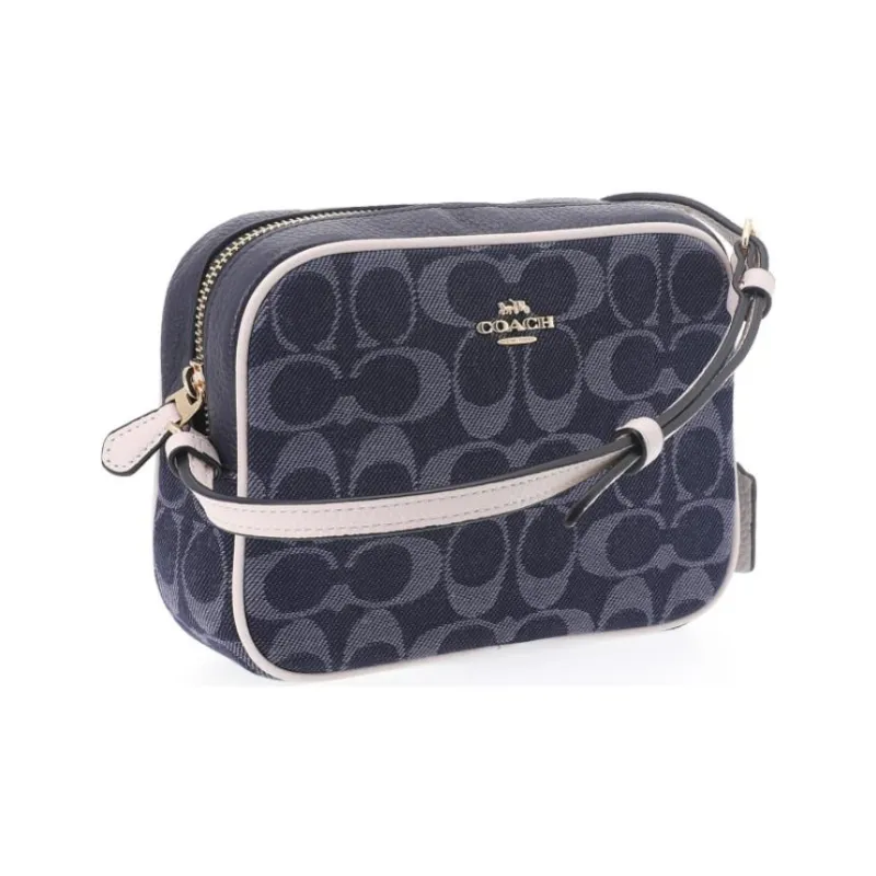 COACH Camera Canvas With Leather Camera Bag, Shoulder Bag, Crossbody Bag Mini Women's Monogram Denim Blue-1