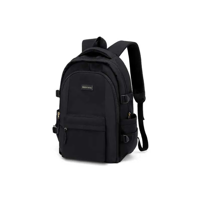 MAKEUP KITTEN Nylon Fabric Backpack Tubas Unisex Ecru, Black-1