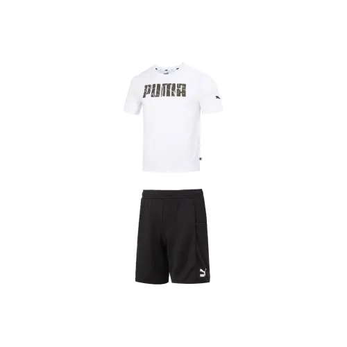 PUMA Casual Sportswear Men Set White Short-Sleeved+Black Shorts