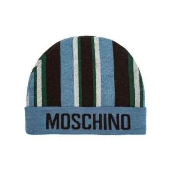 MOSCHINO Logo Intarsia Knit Striped Beanie