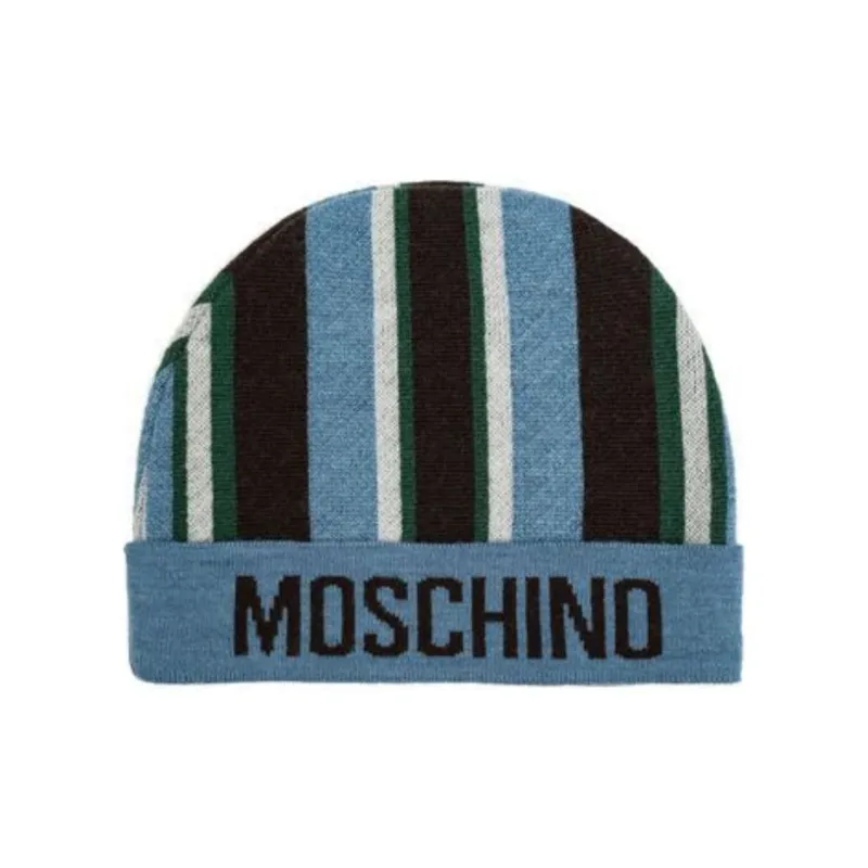 MOSCHINO Logo Intarsia Knit Striped Beanie-0
