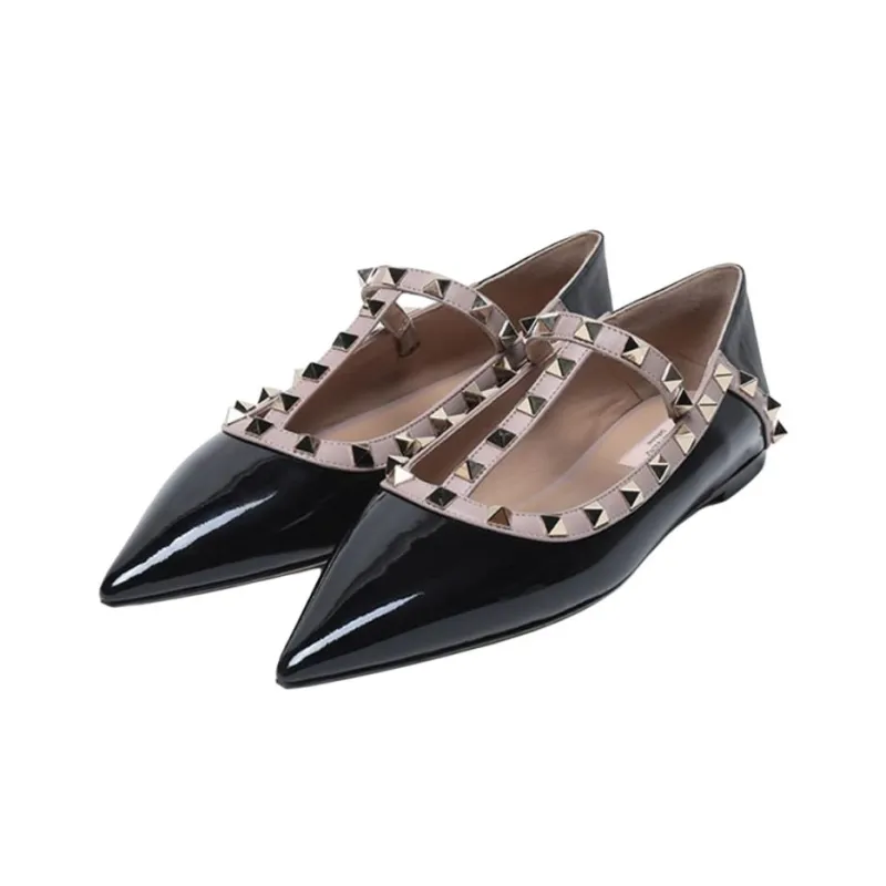 Valentino Rockstud Casual Single Shoes Women's Black Gray Pink-2