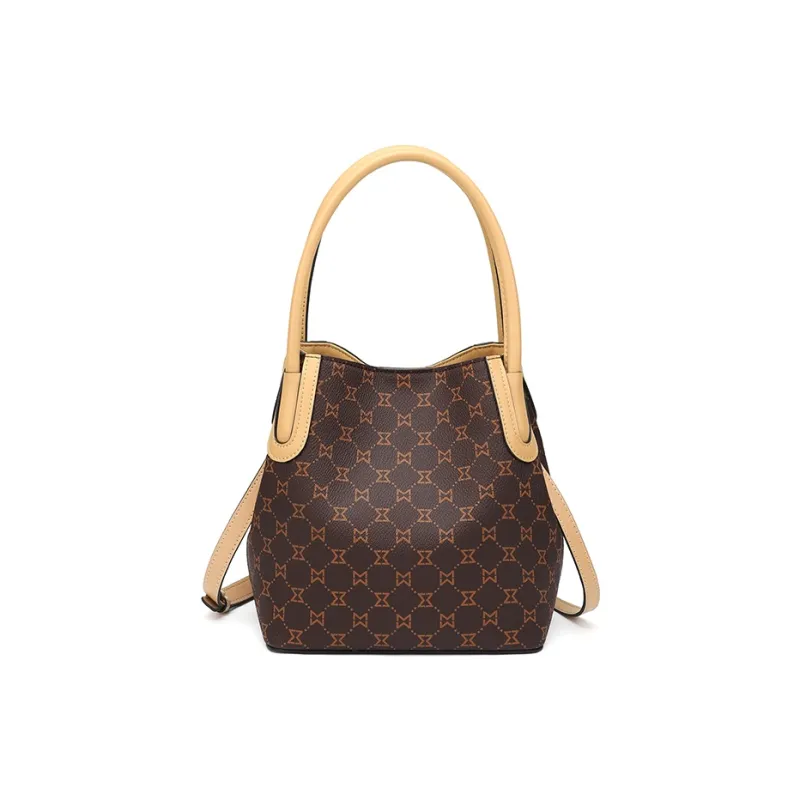 MashaLanti PVC And Synthetic Leather Bucket Bag Crossbody Handbag Women's Dark Brown & Apricot-1
