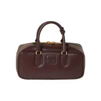 MIU MIU Arcadie Series Calfskin Bowling Bag Shoulder Bag Crossbody Bag Handbag Large Size Women's Brown