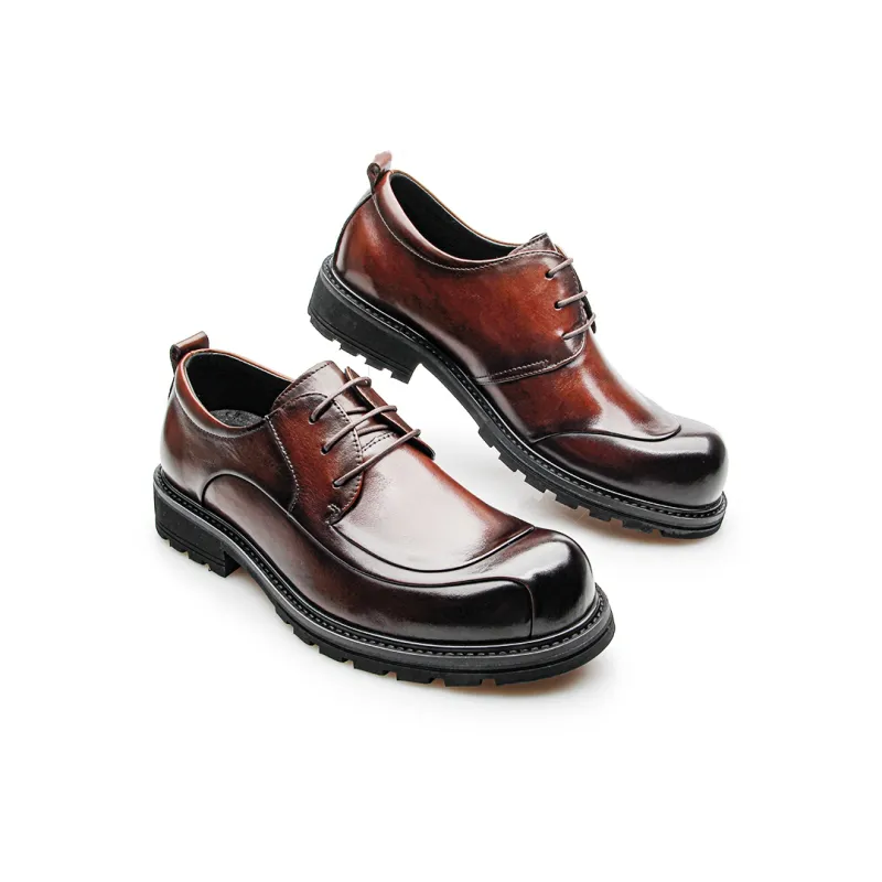 SHWEBALU Dress Shoes Men Low Top Brown-3
