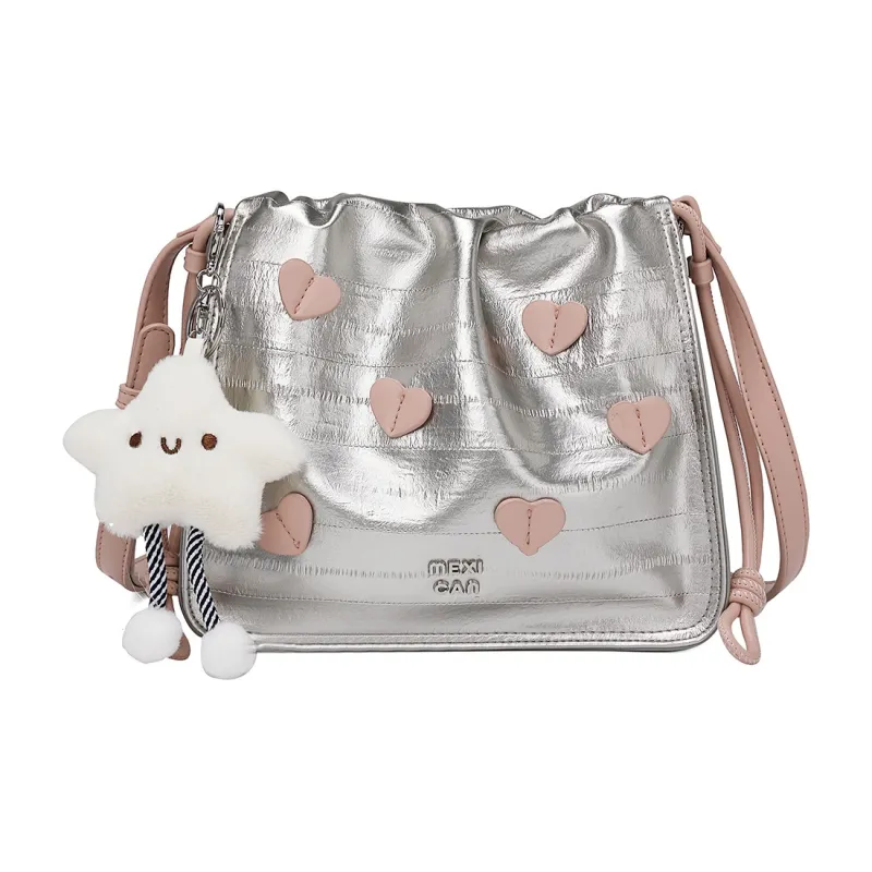 MEXICAN Polyurethane Leather Small Square Bag, Crossbody Bag, Shoulder Bag Trumpets Women's Apricot/Silver-4