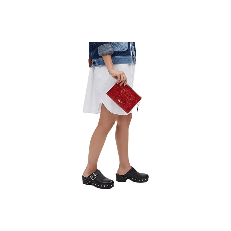 COACH Cow Leather Shoulder Bag, Crossbody Bag Trumpets Women's Red-3