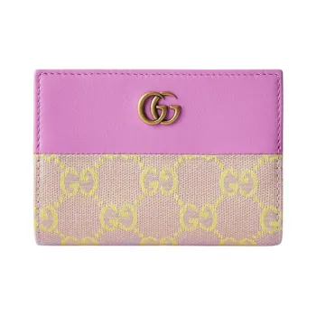 GUCCI Canvas With Leather Coin Purse Women's Light Purple & Yellow
