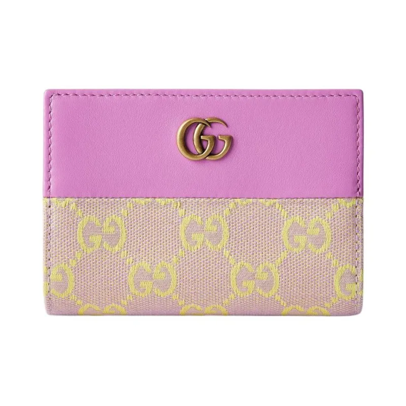 GUCCI Canvas With Leather Coin Purse Women's Light Purple & Yellow-0