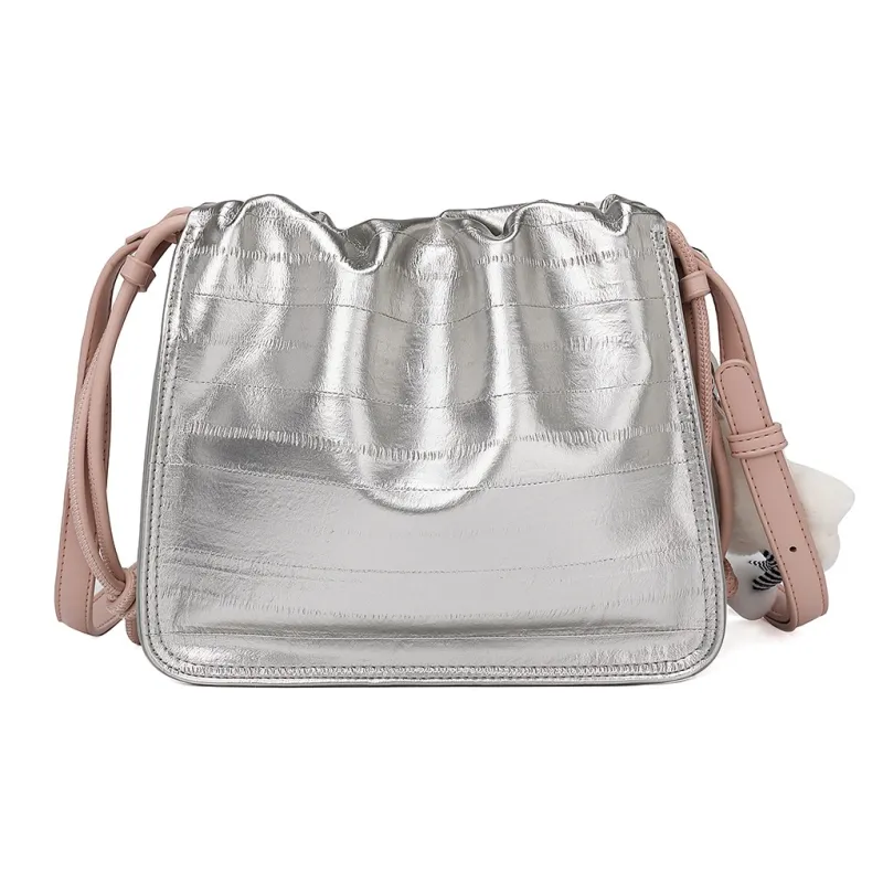MEXICAN Polyurethane Leather Small Square Bag, Crossbody Bag, Shoulder Bag Trumpets Women's Apricot/Silver-5