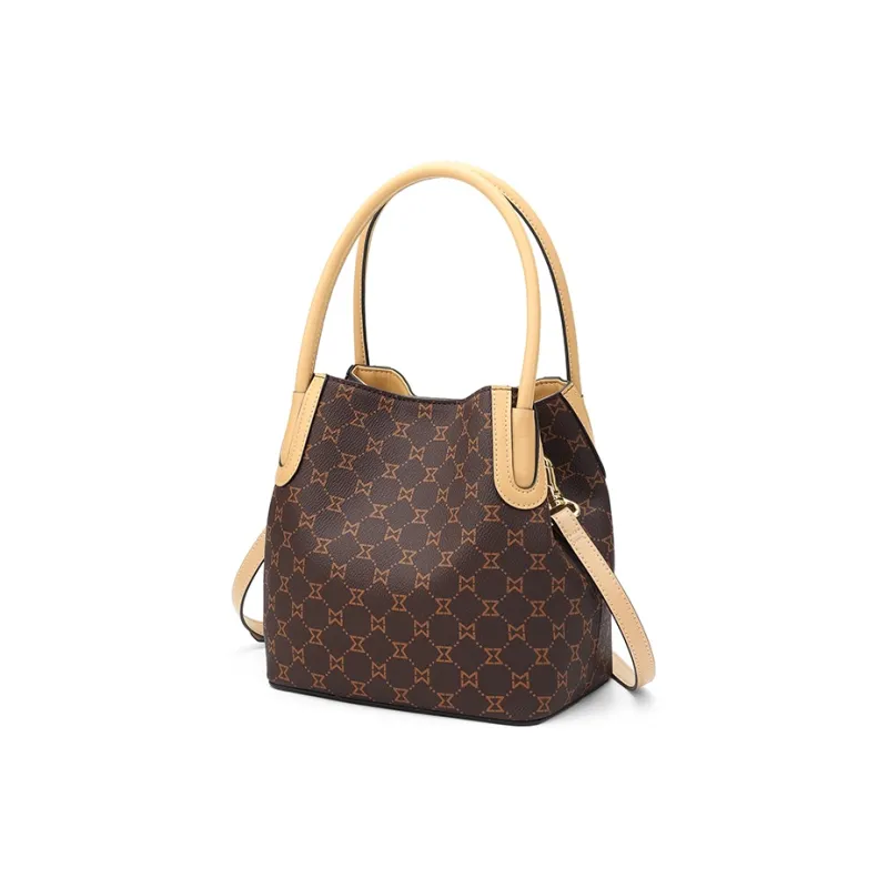 MashaLanti PVC And Synthetic Leather Bucket Bag Crossbody Handbag Women's Dark Brown & Apricot-2