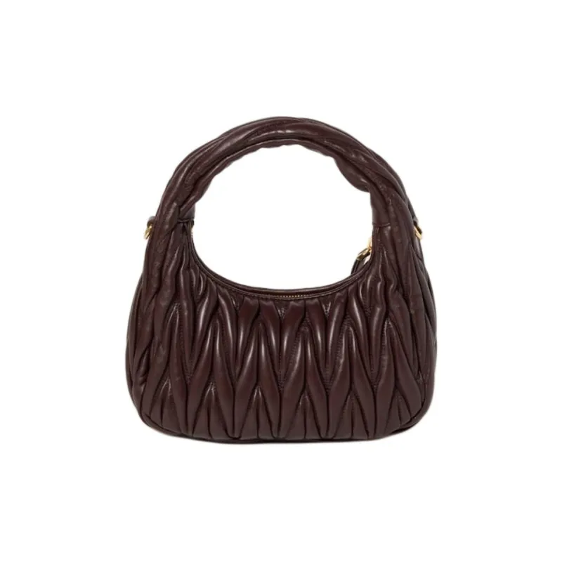 MIU MIU Wander Series Soft Sheep Leather Crescent Bag Shoulder Bag Crossbody Bag Handbag Small Size Women's Dark Brown-2