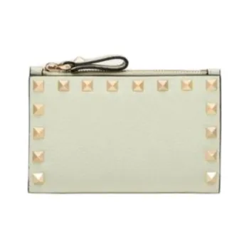 Valentino Grained Calfskin Coin Purse Card Clip Card Holder Women's Light Green