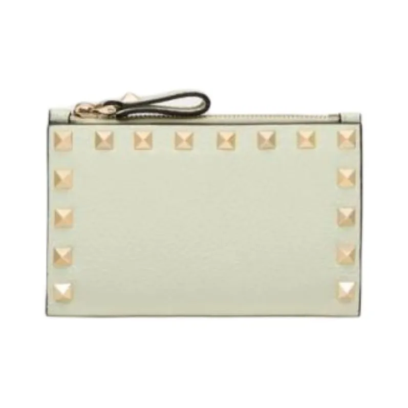 Valentino Grained Calfskin Coin Purse Card Clip Card Holder Women's Light Green-0