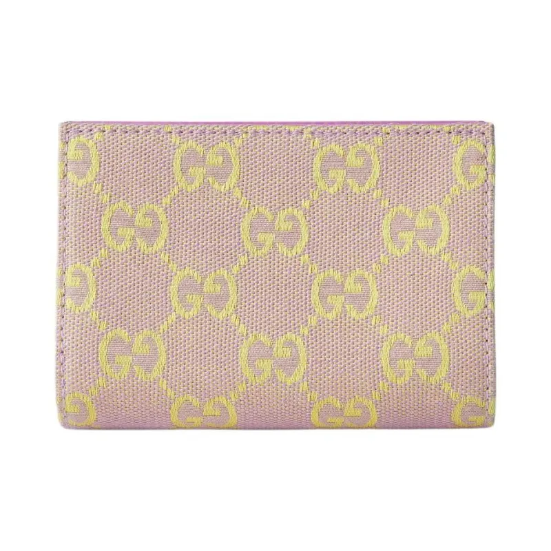 GUCCI Canvas With Leather Coin Purse Women's Light Purple & Yellow-2