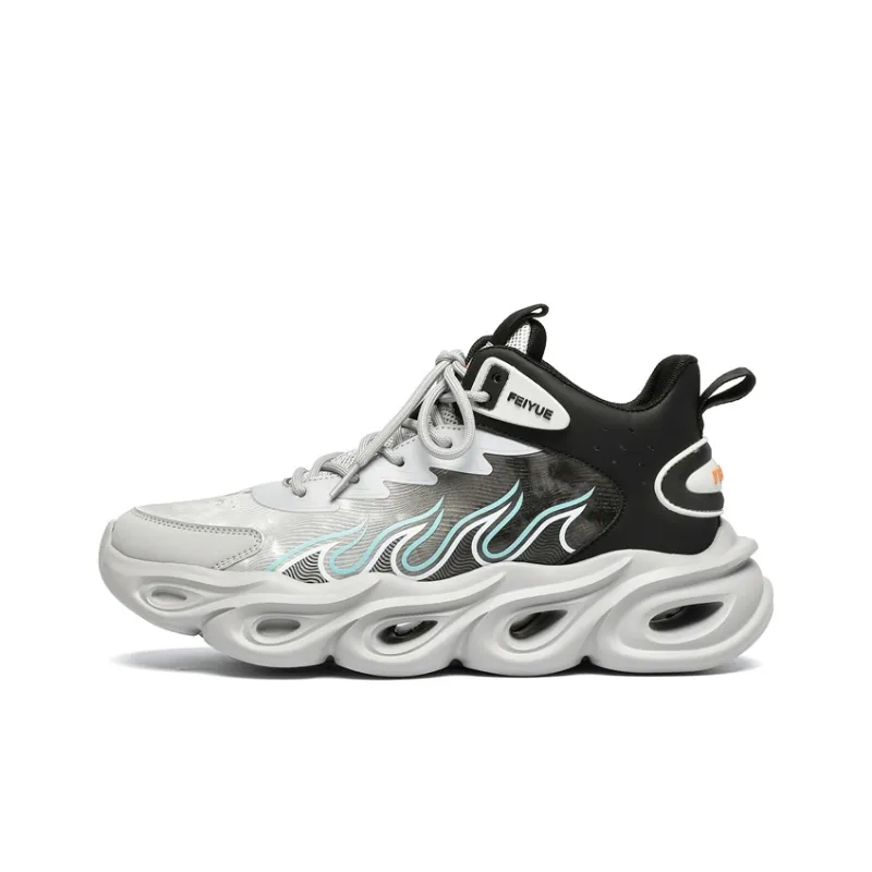 Feiyue Cushioning Breathable Mid-Top Chunky Sneakers Men's Gray Black-0