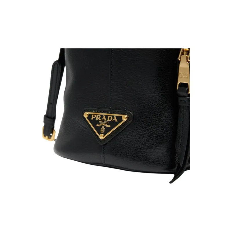 PRADA Calfskin Bucket Bags Shoulder Bag Crossbody Bag Handbag Women's Black-5