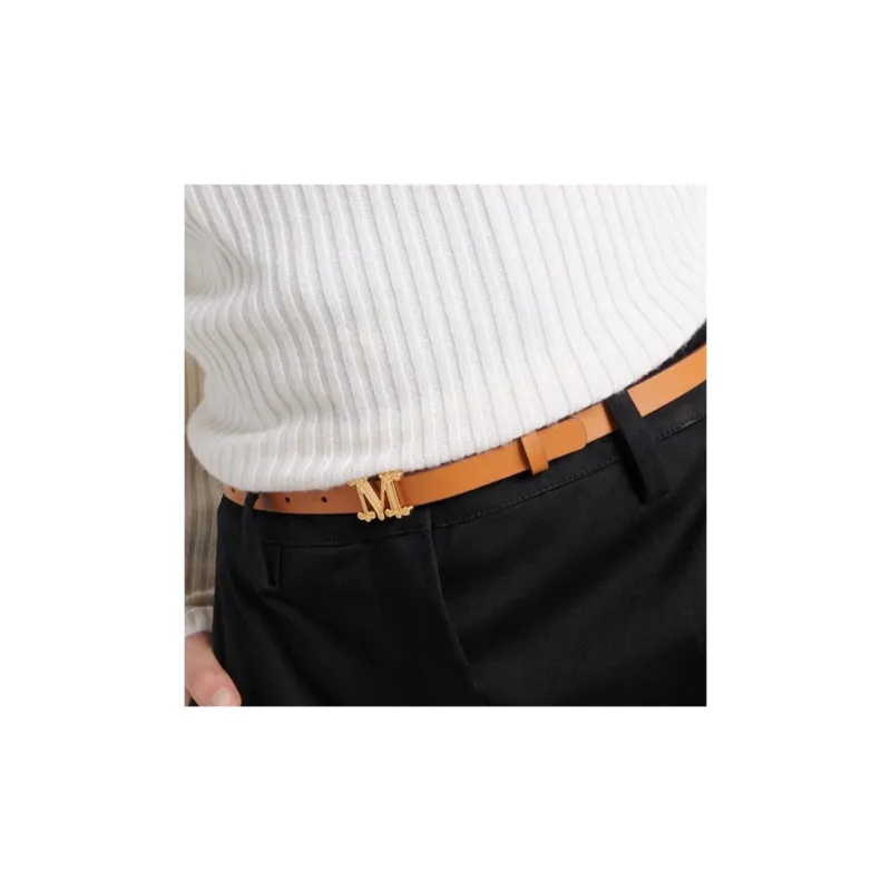 MaxMara Solid Color Design Calfskin Leather Belts Women's Black Width 1.5CM-2