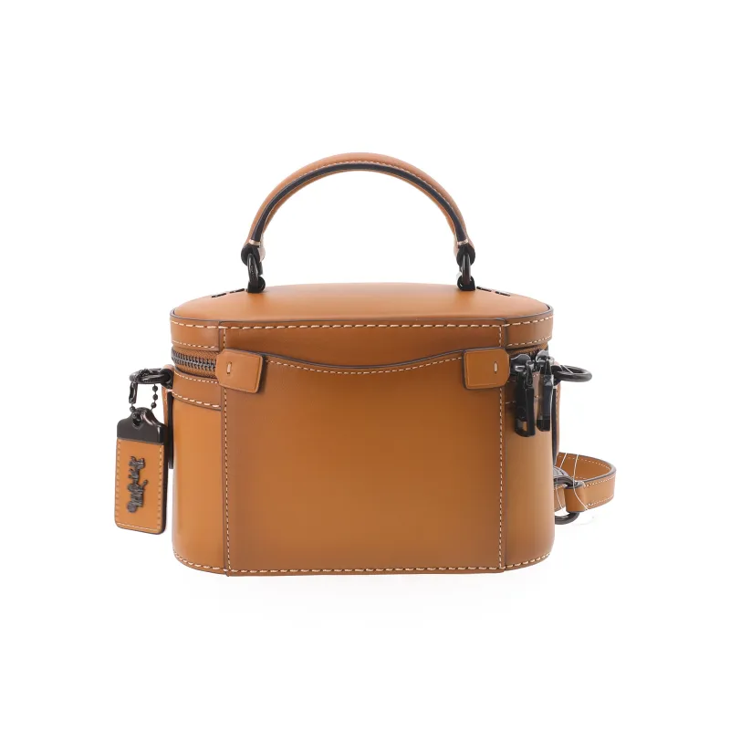 COACH Trail Leather Box Bag, One Shoulder Handbag, Crossbody Bag Women's Earthy Orange-3