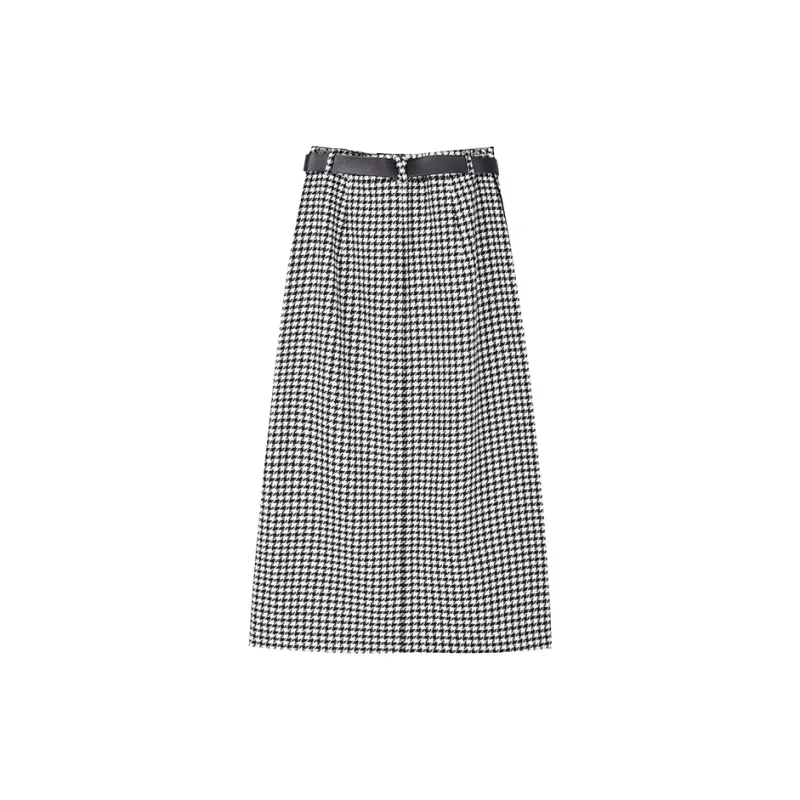 Yu Qianwen Casual Long Skirts Women's Houndstooth-1