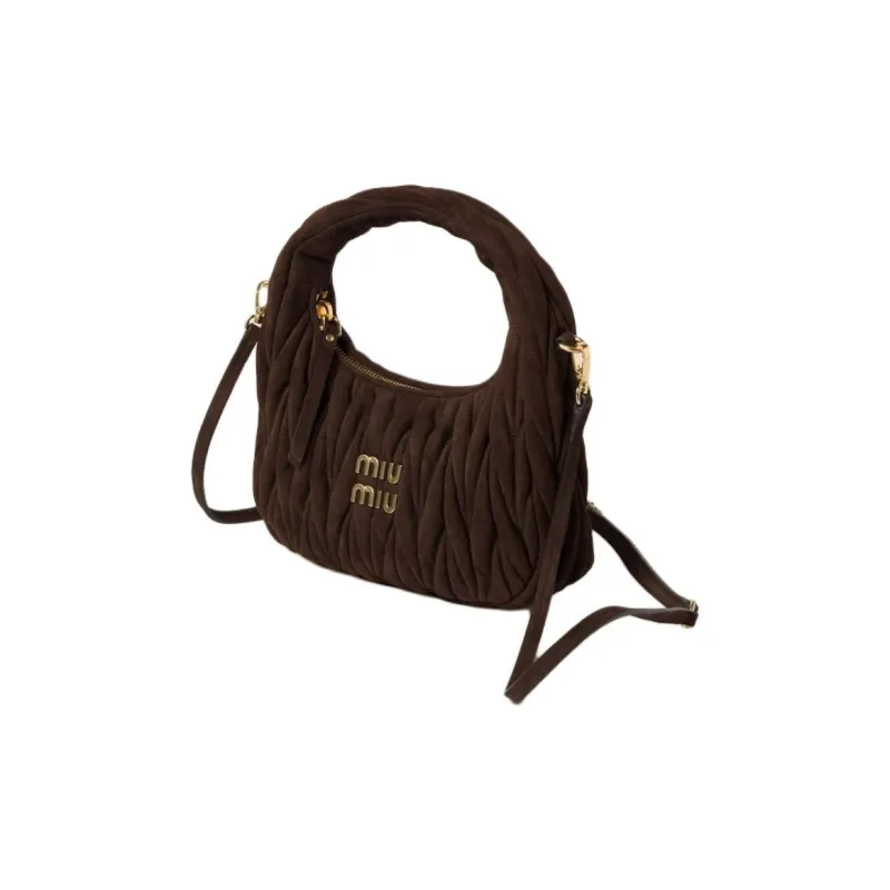 MIU MIU Wander Series Suede One Shoulder Crossbody Crescent Bag Handbag Women's Dark Brown-1