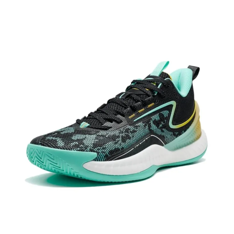 XTEP Shudder 2 Generations Anti Slip Wear Resistant Low Top Basketball Shoes Men's Black Green-2