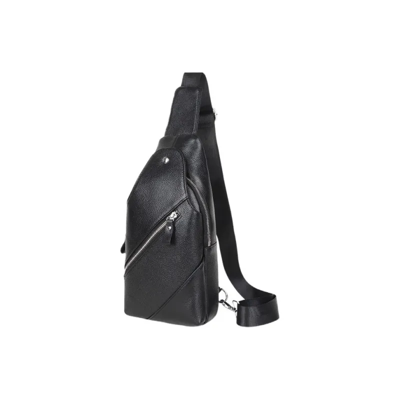Yalu Top Grain Cow Leather Crossbody Bag Sling Bag Men's Black-1