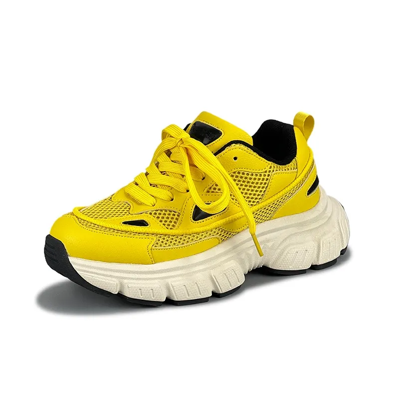 LuzaoT SUPER DRAG Wear Resistant Slip Resistant Low Top Chunky Sneakers Unisex Lemon-2