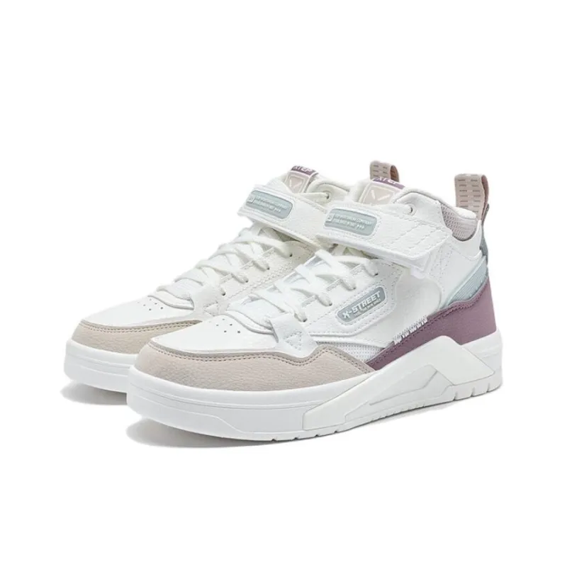 XTEP Warm Anti Slip And Wear Resistant Mid Top Skateboard Shoes Women's White Purple-2