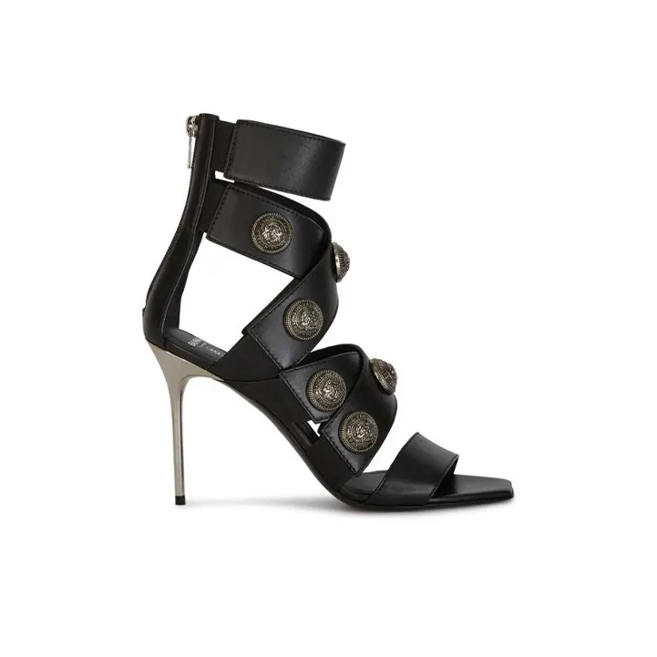 BALMAIN Logo Button Embellished Strappy Sandals Women's-1