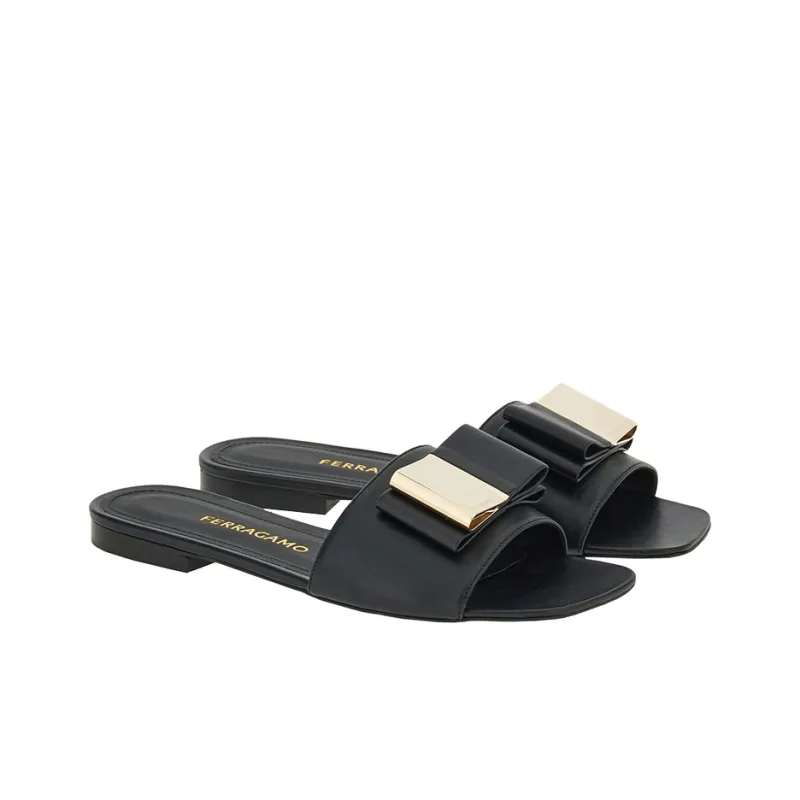 FERRAGAMO Double-bow Logo-engraved Slides-2