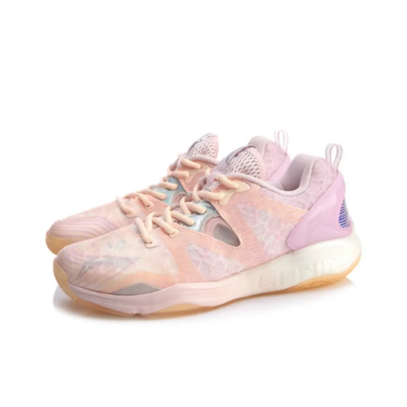 LiNing Cushioning Anti Slip Wear Resistant Breathable Support Rebound Low Top Badminton Shoes Women's Neon Orange Pink-2