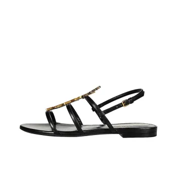 SAINT LAURENT Letter Logo Open Toe One Strap Sandals Women's Black