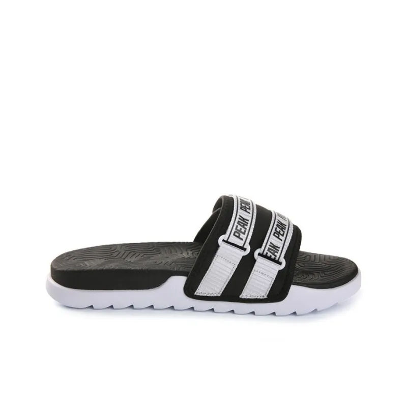 PEAK Rubber Sole EVA Quiet Slide Slippers Men's Black White-1