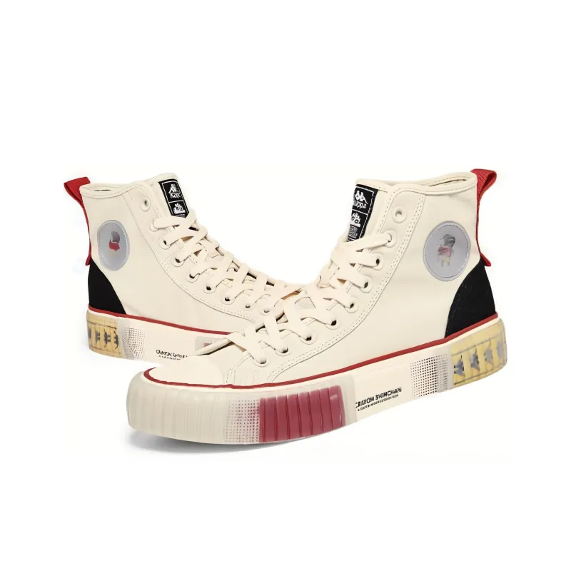 SHINCHAN x Kappa Anti Slip Wear Resistant High Top Skateboard Shoes Unisex White Red-3