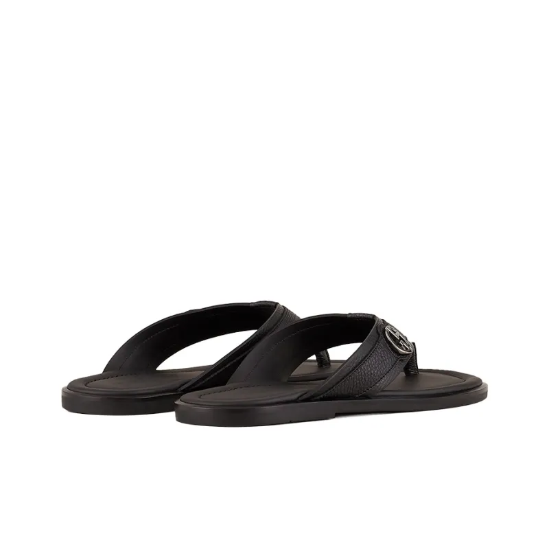 GIORGIO ARMANI Logo-plaque Leather Flip Flops-3
