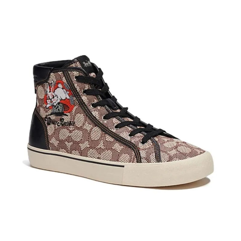 WHITE RABBIT x COACH Skate High Top Stylish Skateboarding Shoes Men's Black Brown-2