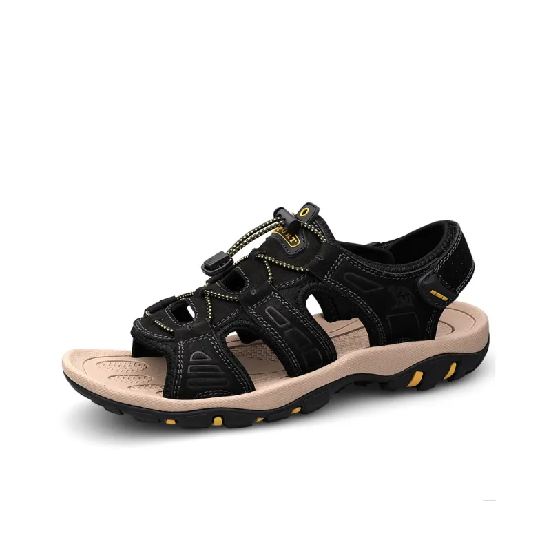 LAORENTOU Beach Sandals Men Black/Dark Brown/Khaki-1