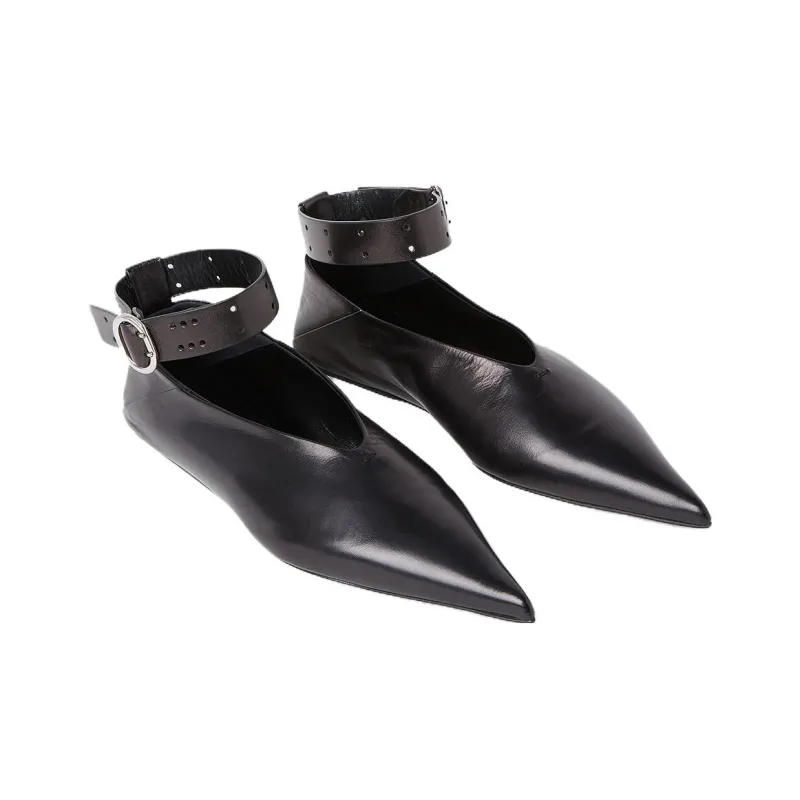 JIL SANDER Crystal-embellished Leather Ballerina Shoes-2