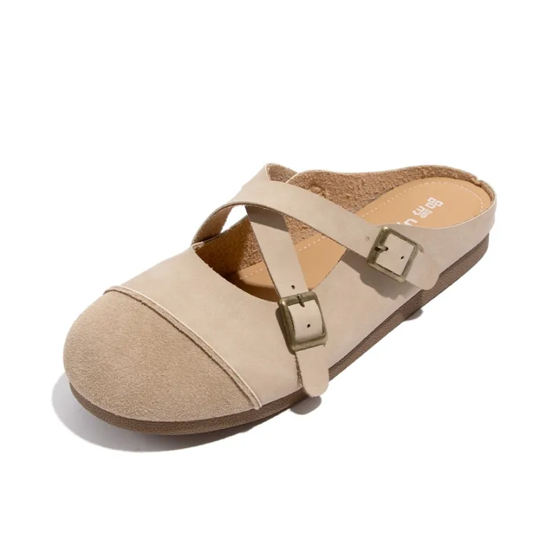 TUOPIN Vibram Sole Leather Patchwork Slip Resistant Abrasion Resistant Closed Toe Slippers Women's-9