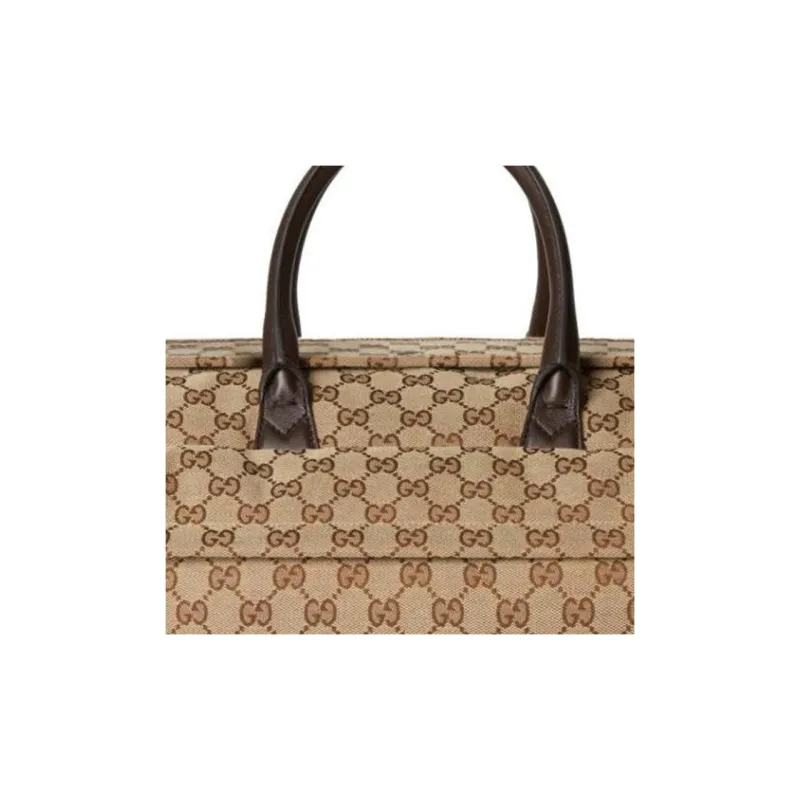 GUCCI Canvas With Leather Trim One Shoulder Crossbody Handbag, Travel Bag Medium Size Men's Beige & Ebony-7