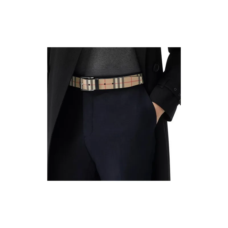 Burberry Vintage Plaid Eco Friendly Canvas With Leather Pin Buckle Leather Belts Unisex Archive Beige Width 3.5cm-3