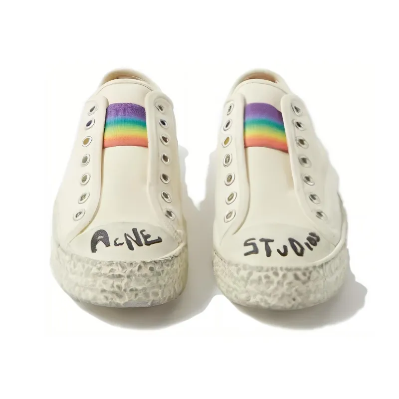 Acne Studios Low Top Casual Shoes Men's White Distressed Style-4