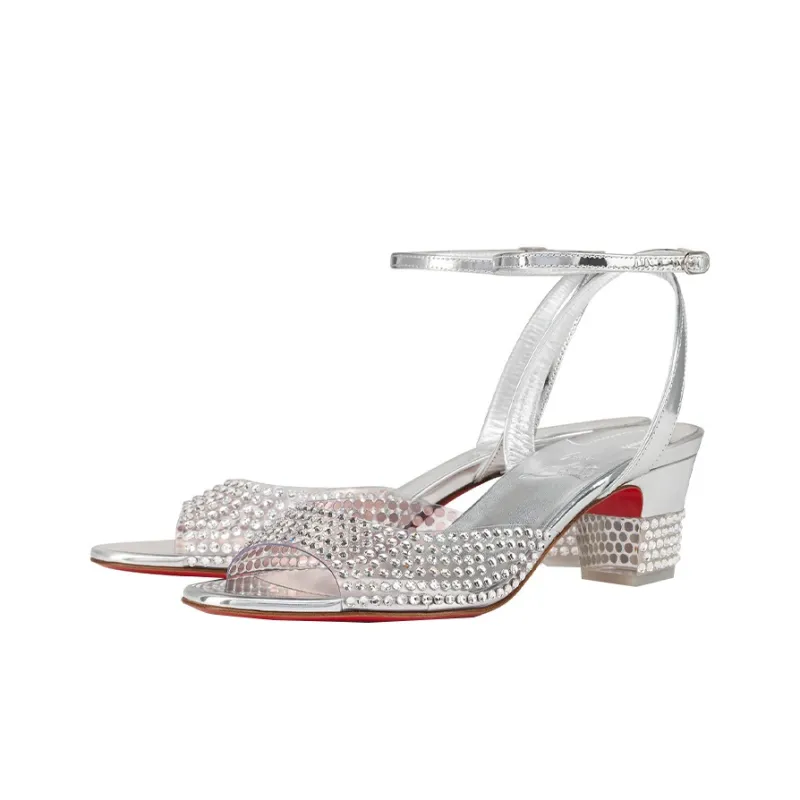 CL LUBOTING One Strap Sandals 4.5cm Women's Silver-2