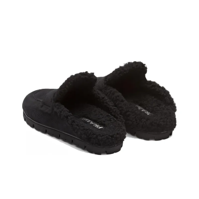 PRADA Triangle-logo Shearling Slippers-5