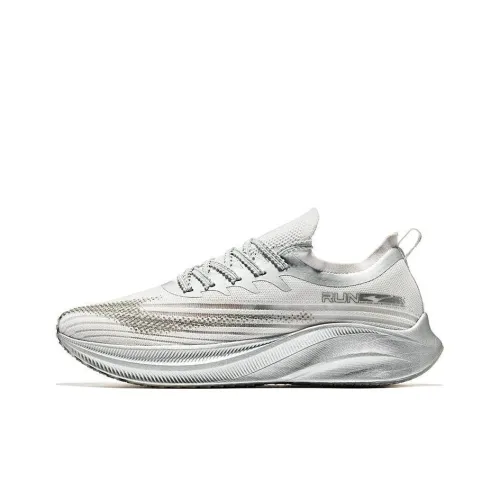 Erke Anti Slip And Wear Resistant Rebound Low Top Running Shoes Women's White Silver