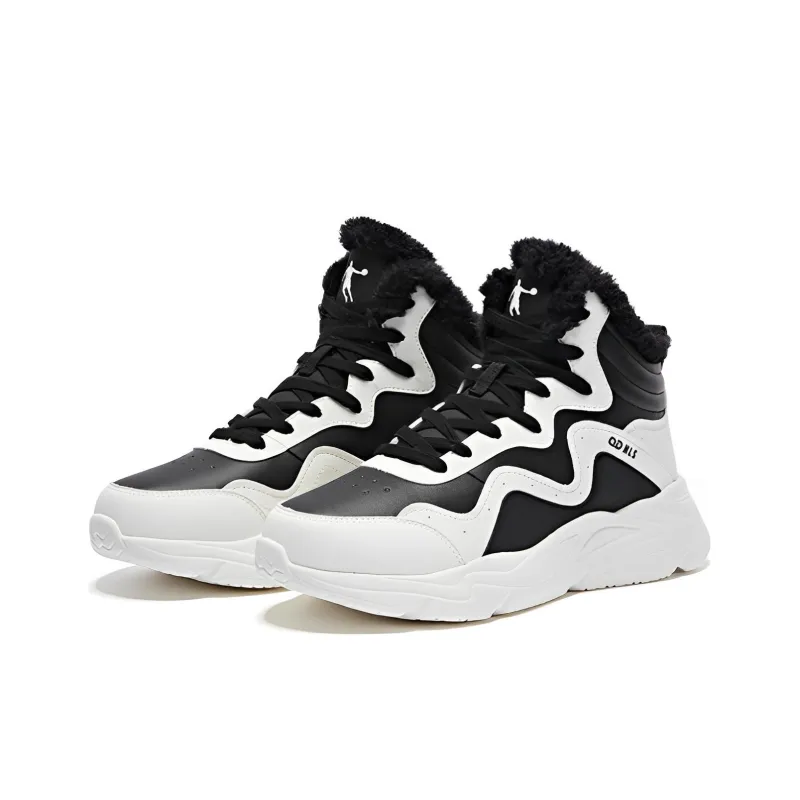 QIAODAN Anti Slip And Wear Resistant Warm High Top Sports Casual Shoes Women's Black White-2