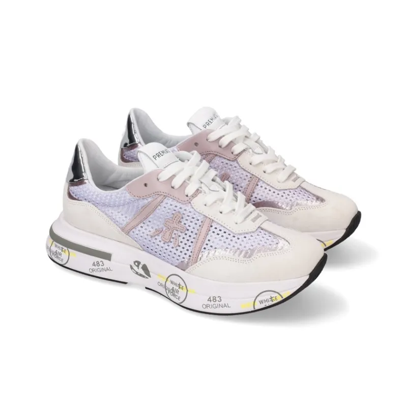 PREMIATA Cushioning Breathable Low-Top Casual Shoes Women's Gray White Pink-2